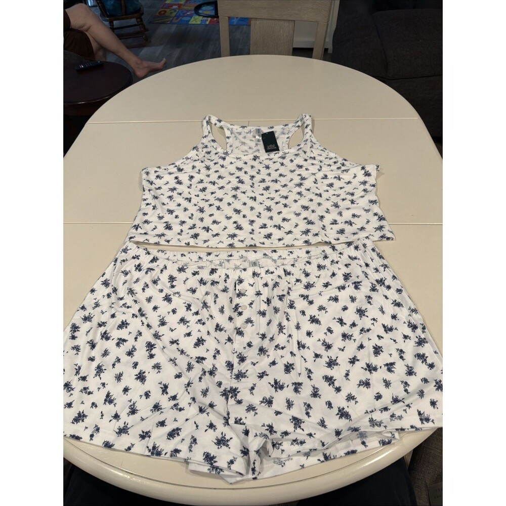 Women’s 2-Piece Floral Tank & Shorts Set Knit Cotton Elastic Waist Size 2X